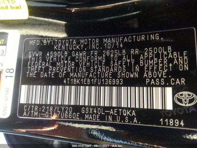 Photo 8 VIN: 4T1BK1EB1FU136993 - TOYOTA AVALON 