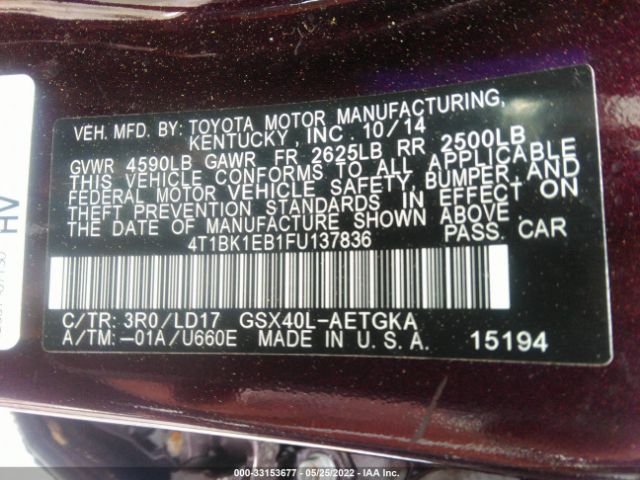 Photo 8 VIN: 4T1BK1EB1FU137836 - TOYOTA AVALON 