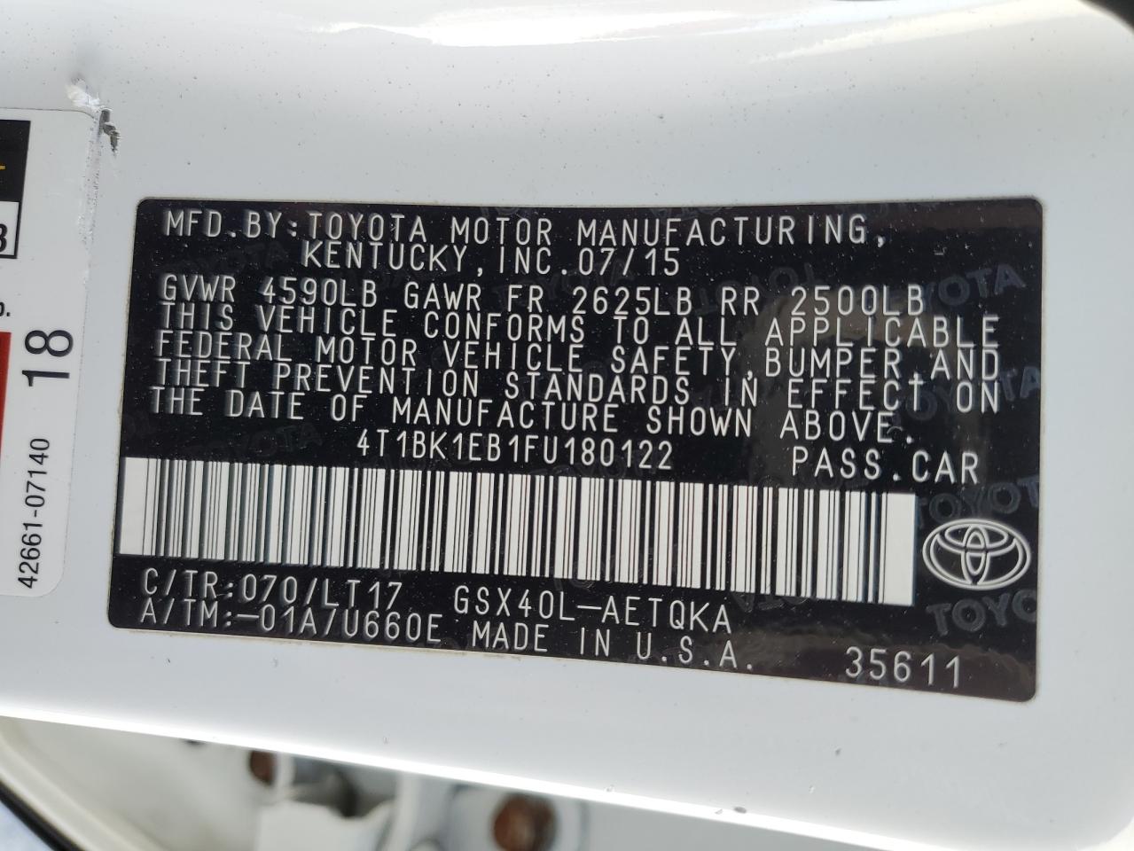 Photo 12 VIN: 4T1BK1EB1FU180122 - TOYOTA AVALON 