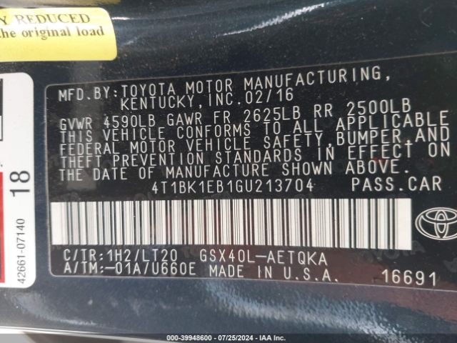 Photo 8 VIN: 4T1BK1EB1GU213704 - TOYOTA AVALON 