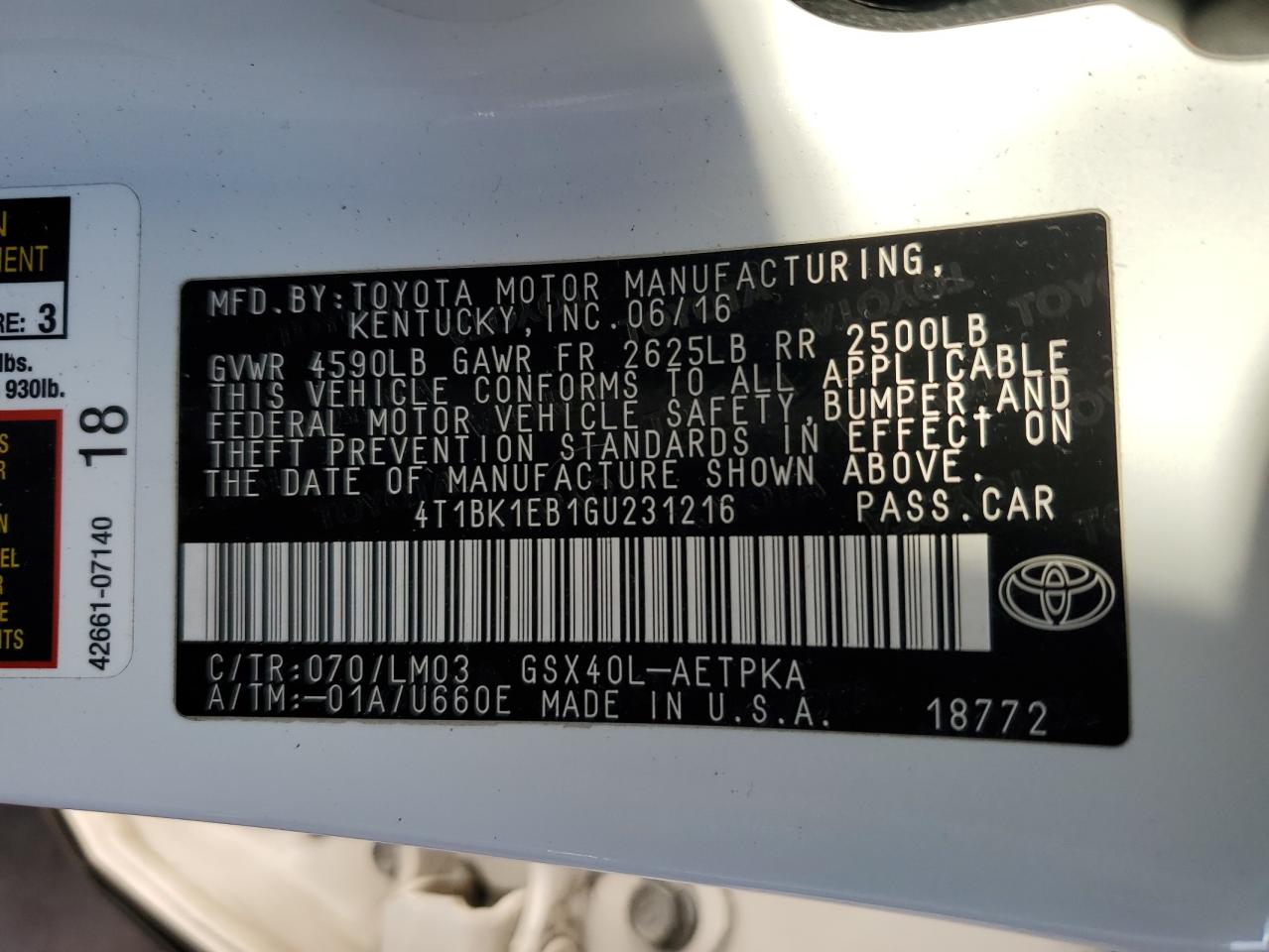 Photo 12 VIN: 4T1BK1EB1GU231216 - TOYOTA AVALON 