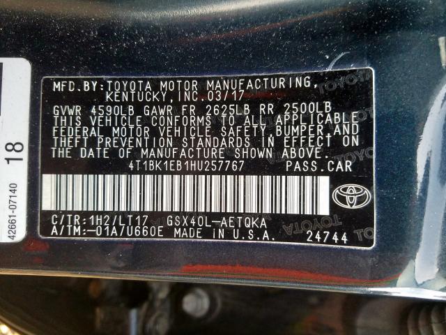 Photo 9 VIN: 4T1BK1EB1HU257767 - TOYOTA AVALON XLE 