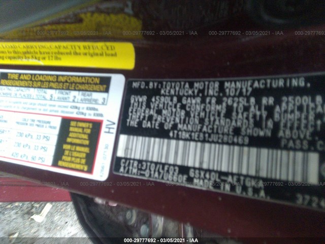 Photo 8 VIN: 4T1BK1EB1JU280469 - TOYOTA AVALON 