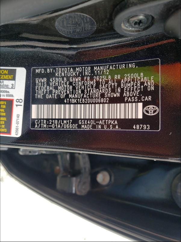 Photo 9 VIN: 4T1BK1EB2DU006802 - TOYOTA AVALON BAS 