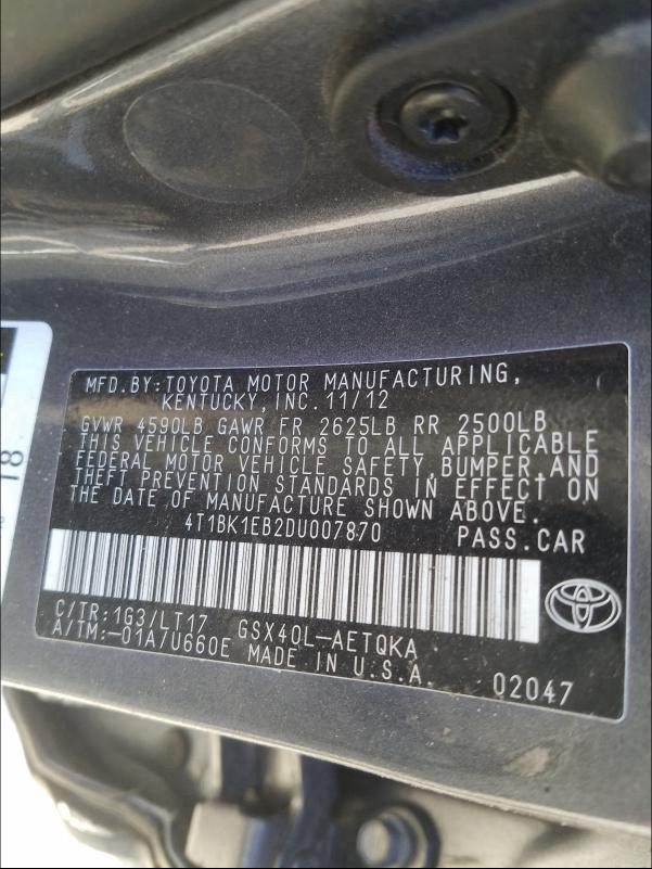 Photo 9 VIN: 4T1BK1EB2DU007870 - TOYOTA AVALON BAS 