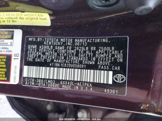 Photo 8 VIN: 4T1BK1EB2DU058091 - TOYOTA AVALON 