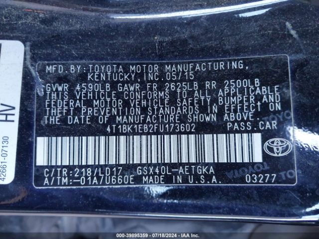 Photo 8 VIN: 4T1BK1EB2FU173602 - TOYOTA AVALON 