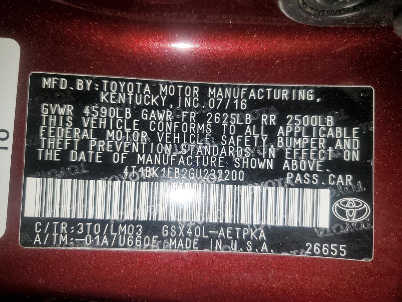 Photo 11 VIN: 4T1BK1EB2GU232200 - TOYOTA AVALON 