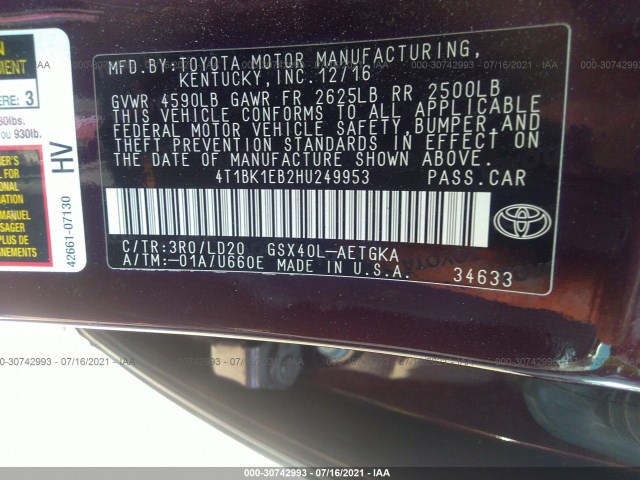 Photo 8 VIN: 4T1BK1EB2HU249953 - TOYOTA AVALON 