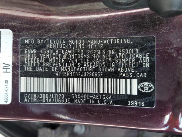 Photo 11 VIN: 4T1BK1EB2JU280657 - TOYOTA AVALON XLE 