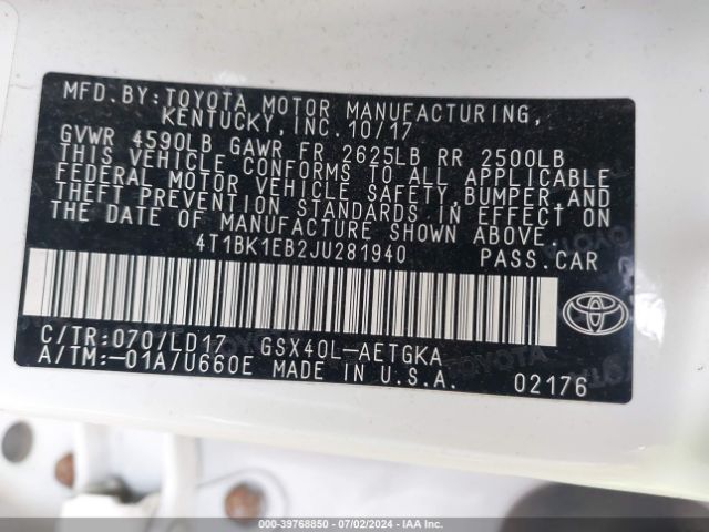 Photo 8 VIN: 4T1BK1EB2JU281940 - TOYOTA AVALON 