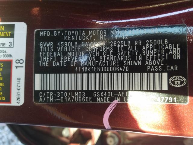 Photo 9 VIN: 4T1BK1EB3DU006470 - TOYOTA AVALON BAS 