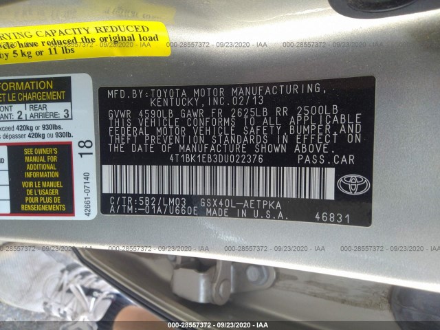 Photo 8 VIN: 4T1BK1EB3DU022376 - TOYOTA AVALON 