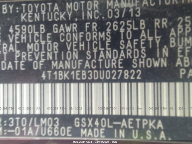 Photo 8 VIN: 4T1BK1EB3DU027822 - TOYOTA AVALON 