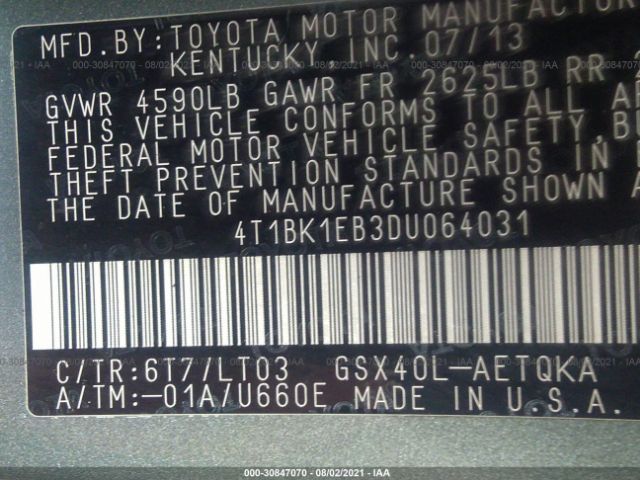 Photo 8 VIN: 4T1BK1EB3DU064031 - TOYOTA AVALON 