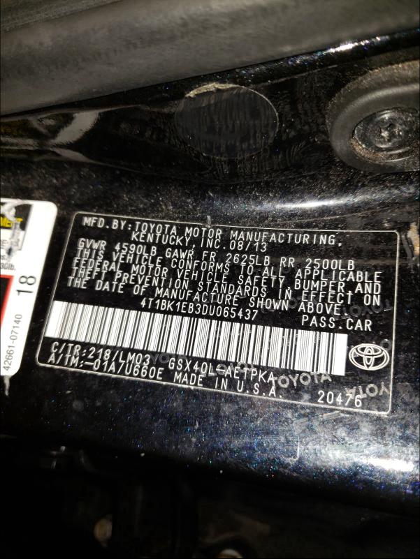 Photo 9 VIN: 4T1BK1EB3DU065437 - TOYOTA AVALON BAS 