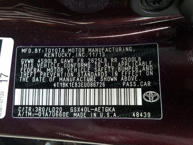 Photo 9 VIN: 4T1BK1EB3EU086726 - TOYOTA AVALON BAS 