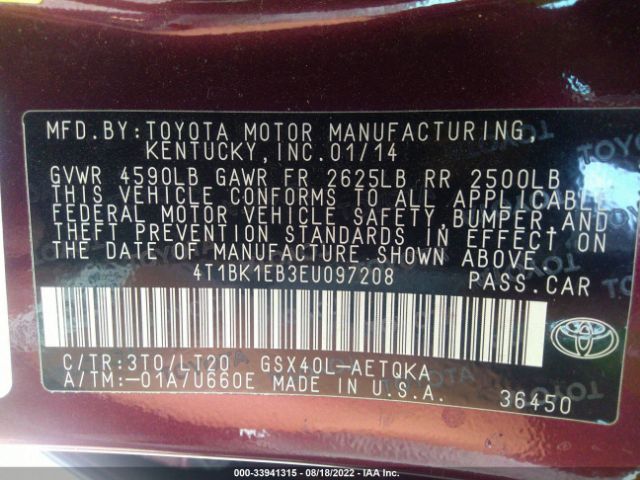 Photo 8 VIN: 4T1BK1EB3EU097208 - TOYOTA AVALON 