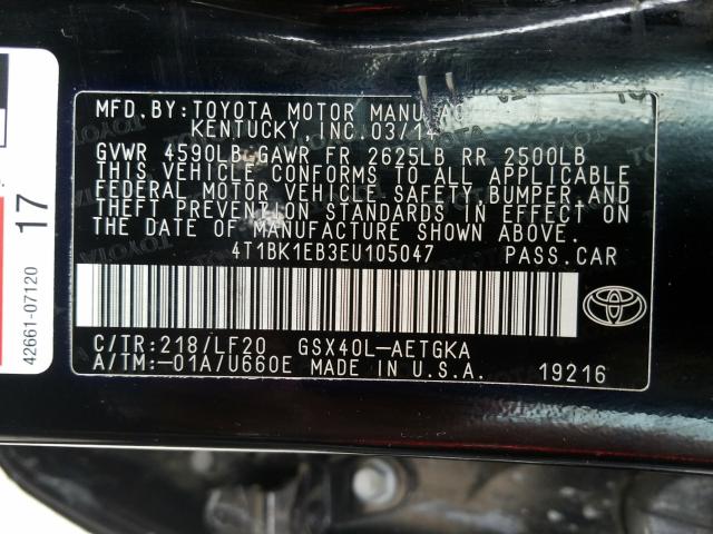 Photo 9 VIN: 4T1BK1EB3EU105047 - TOYOTA AVALON BAS 