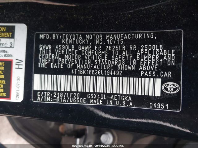 Photo 8 VIN: 4T1BK1EB3GU194492 - TOYOTA AVALON 