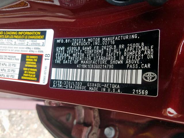 Photo 9 VIN: 4T1BK1EB3GU214790 - TOYOTA AVALON XLE 