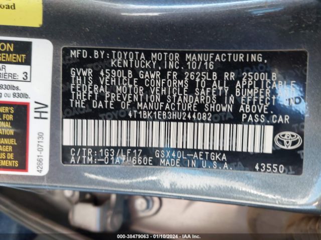 Photo 8 VIN: 4T1BK1EB3HU244082 - TOYOTA AVALON 