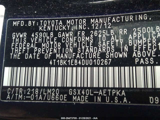 Photo 8 VIN: 4T1BK1EB4DU010267 - TOYOTA AVALON 