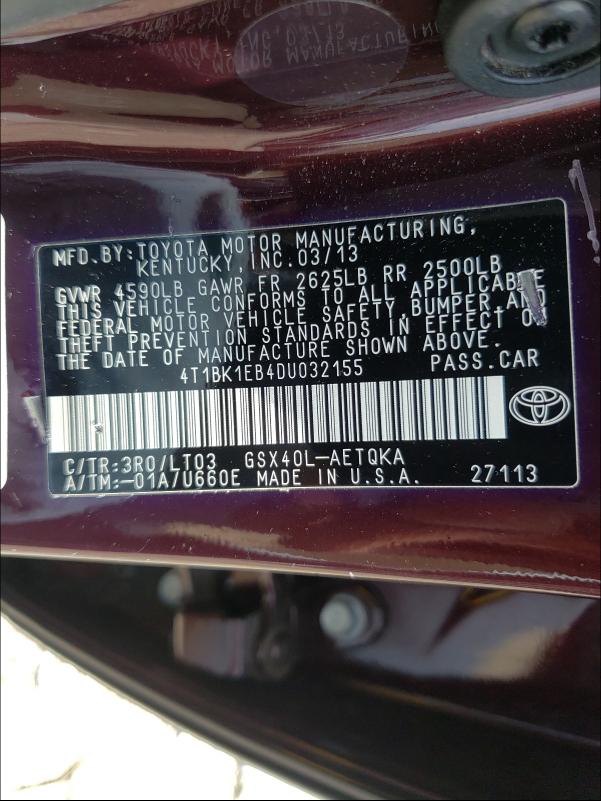 Photo 9 VIN: 4T1BK1EB4DU032155 - TOYOTA AVALON BAS 