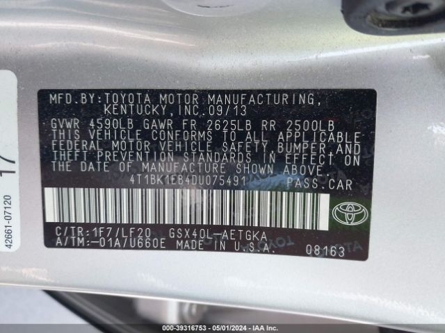 Photo 8 VIN: 4T1BK1EB4DU075491 - TOYOTA AVALON 