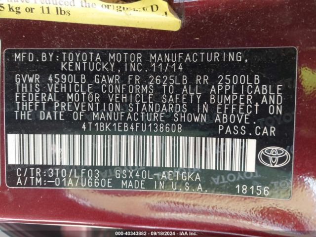 Photo 8 VIN: 4T1BK1EB4FU138608 - TOYOTA AVALON 