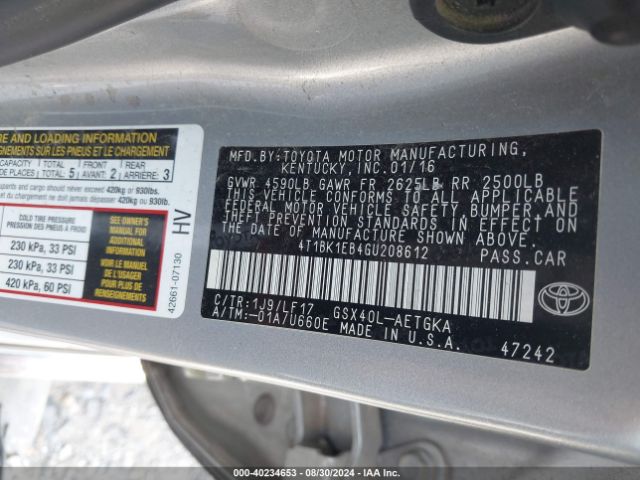 Photo 8 VIN: 4T1BK1EB4GU208612 - TOYOTA AVALON 