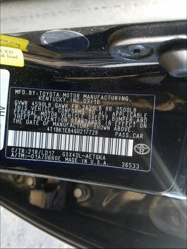 Photo 9 VIN: 4T1BK1EB4GU217729 - TOYOTA AVALON XLE 