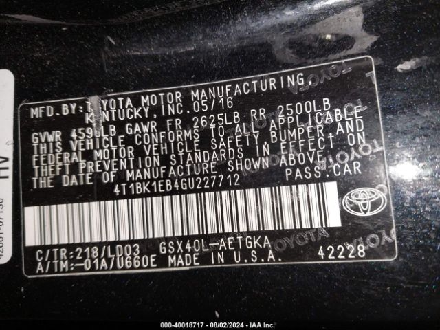 Photo 8 VIN: 4T1BK1EB4GU227712 - TOYOTA AVALON 