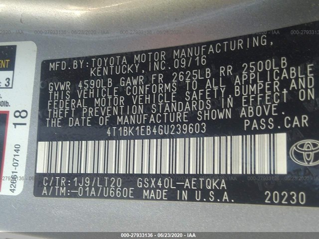 Photo 8 VIN: 4T1BK1EB4GU239603 - TOYOTA AVALON 