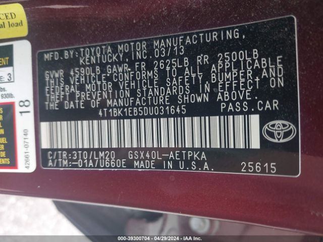 Photo 8 VIN: 4T1BK1EB5DU031645 - TOYOTA AVALON 