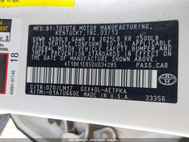 Photo 8 VIN: 4T1BK1EB5DU034285 - TOYOTA AVALON 