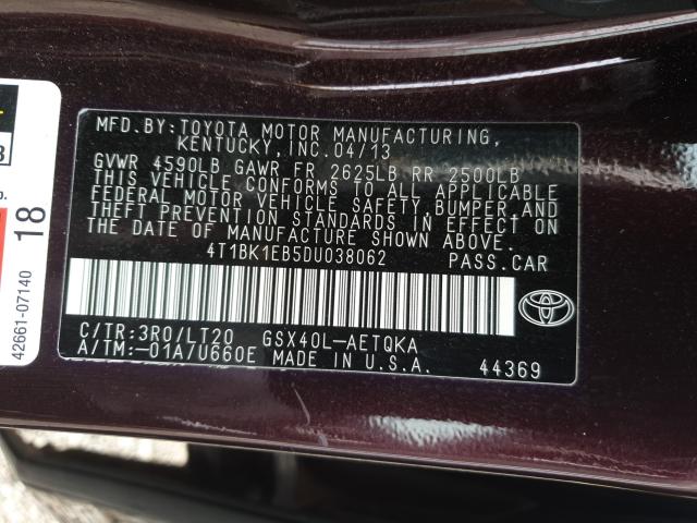 Photo 9 VIN: 4T1BK1EB5DU038062 - TOYOTA AVALON 