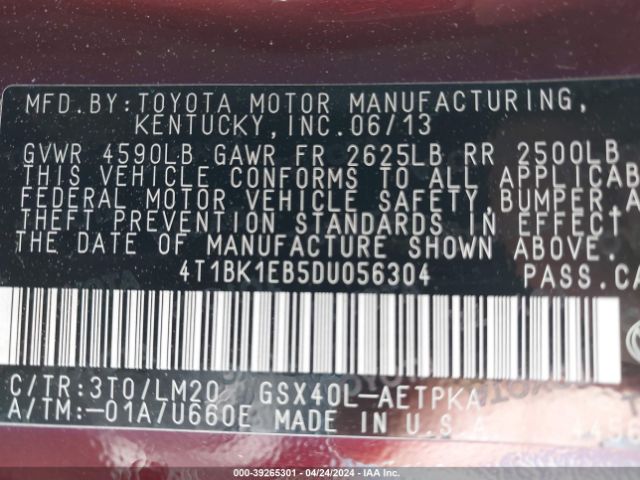 Photo 8 VIN: 4T1BK1EB5DU056304 - TOYOTA AVALON 