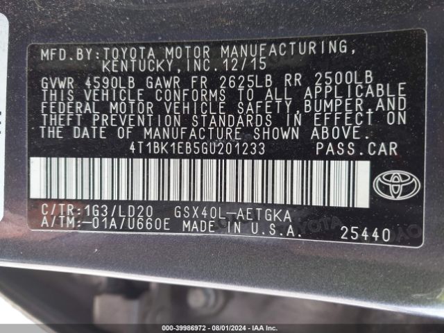 Photo 8 VIN: 4T1BK1EB5GU201233 - TOYOTA AVALON 