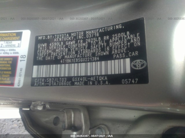 Photo 8 VIN: 4T1BK1EB5GU221384 - TOYOTA AVALON 