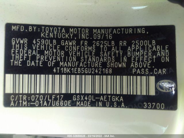 Photo 8 VIN: 4T1BK1EB5GU242168 - TOYOTA AVALON 