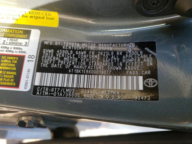 Photo 9 VIN: 4T1BK1EB6DU018077 - TOYOTA AVALON BAS 