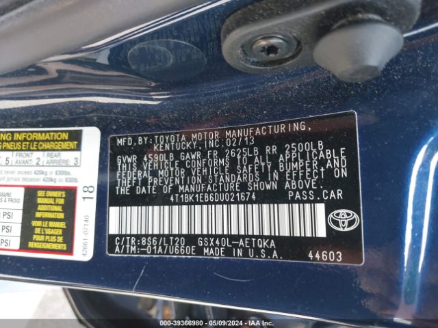 Photo 8 VIN: 4T1BK1EB6DU021674 - TOYOTA AVALON 