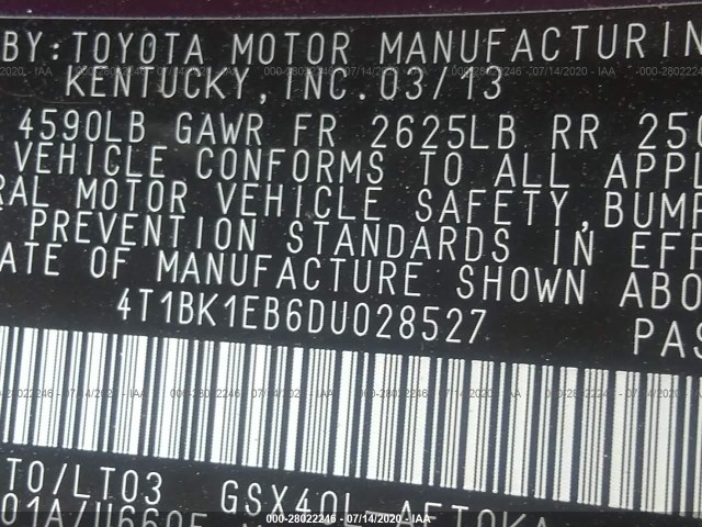 Photo 8 VIN: 4T1BK1EB6DU028527 - TOYOTA AVALON 