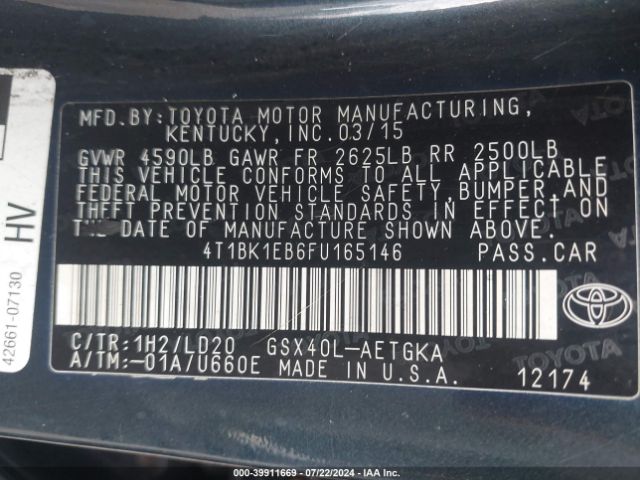 Photo 8 VIN: 4T1BK1EB6FU165146 - TOYOTA AVALON 