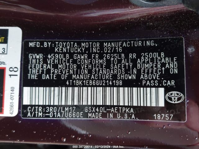 Photo 8 VIN: 4T1BK1EB6GU214198 - TOYOTA AVALON 