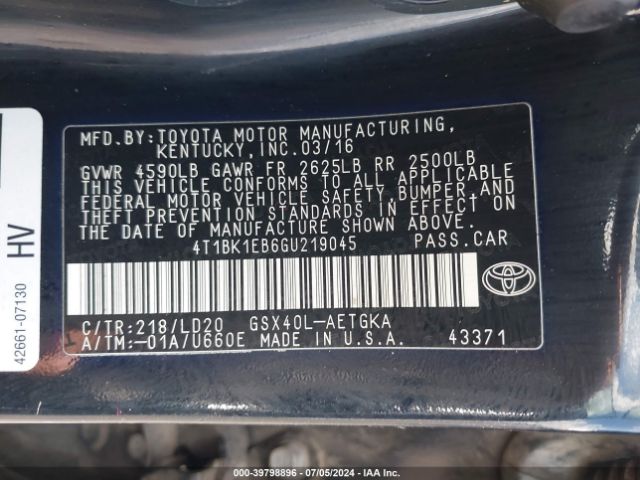 Photo 8 VIN: 4T1BK1EB6GU219045 - TOYOTA AVALON 