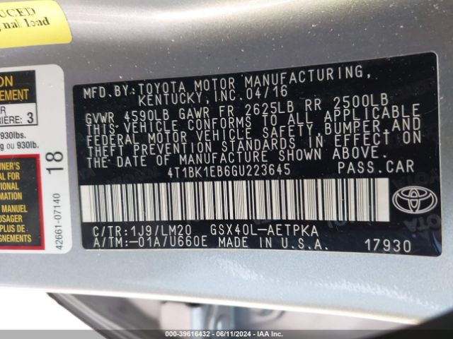 Photo 8 VIN: 4T1BK1EB6GU223645 - TOYOTA AVALON 