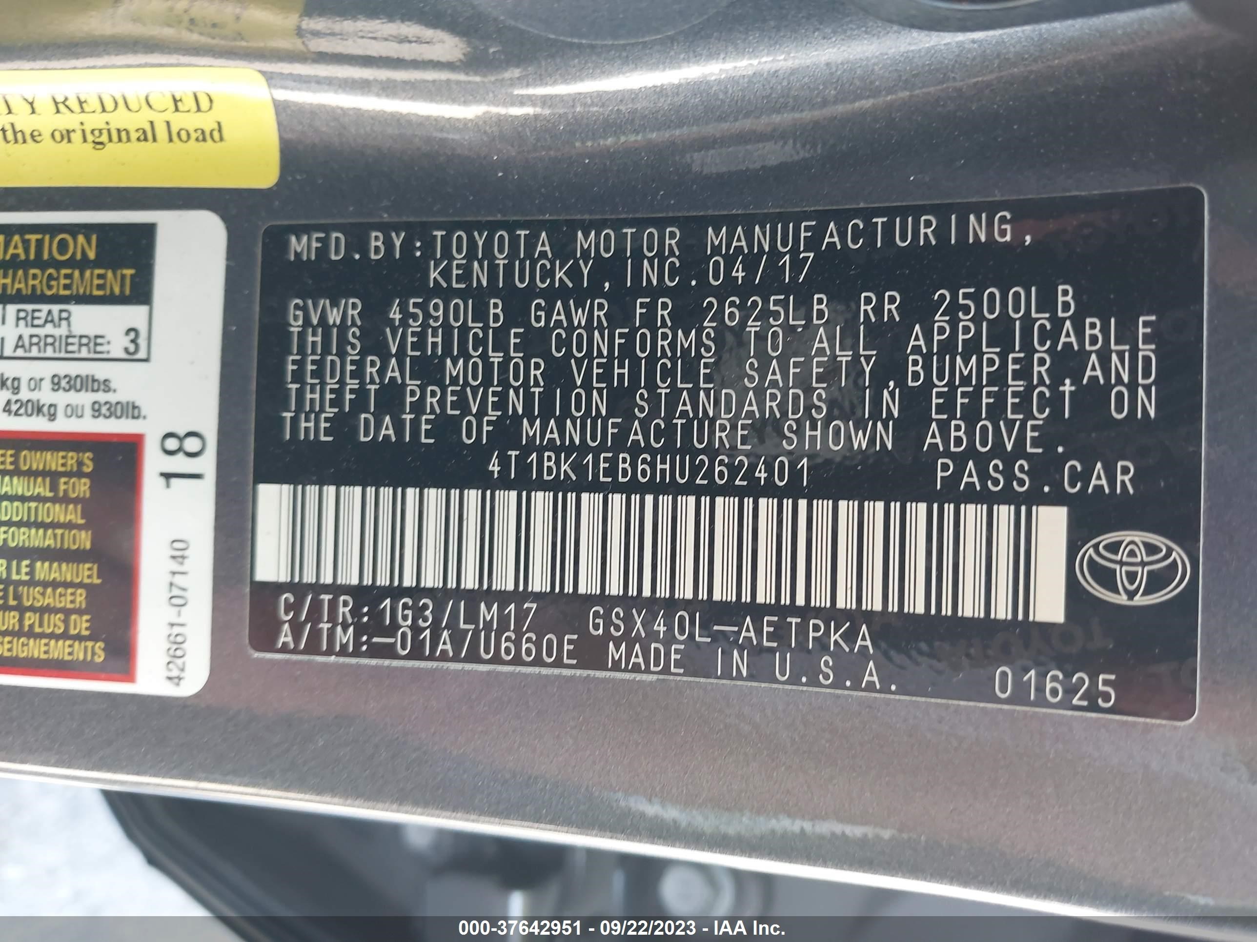 Photo 8 VIN: 4T1BK1EB6HU262401 - TOYOTA AVALON 