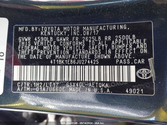 Photo 8 VIN: 4T1BK1EB6JU274425 - TOYOTA AVALON 